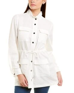 Anne Klein Drawstring Waist Linen-Blend Jacket Women