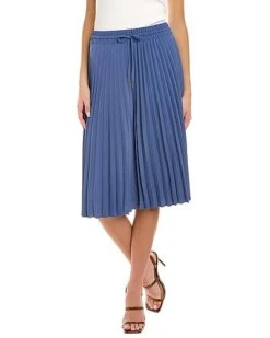 Anne Klein Pull-On Drawstring Pleated Midi Skirt Women