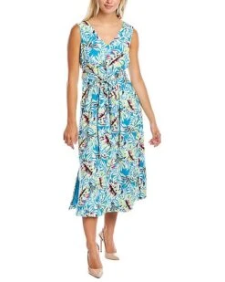 Anne Klein Tropical Linen-Blend Midi Dress Women