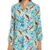 Anne Klein Floral V-Neck Linen-Blend Tunic Women