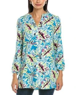 Anne Klein Floral V-Neck Linen-Blend Tunic Women