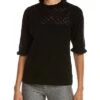Anne Klein Lace Stitch Yoke Cashmere-Blend Sweater Women