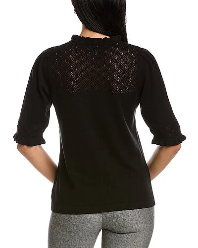 Anne Klein Lace Stitch Yoke Cashmere-Blend Sweater Women - Image 2