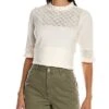Anne Klein Lace Stitch Yoke Cashmere-Blend Sweater Women