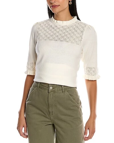 Anne Klein Lace Stitch Yoke Cashmere-Blend Sweater Women