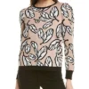 Anne Klein Leaf Puff Sleeve Jacquard Sweater Women