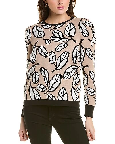 Anne Klein Leaf Puff Sleeve Jacquard Sweater Women