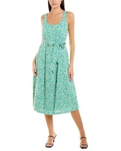 Anne Klein Tie Waist Linen-Blend Midi Dress Women
