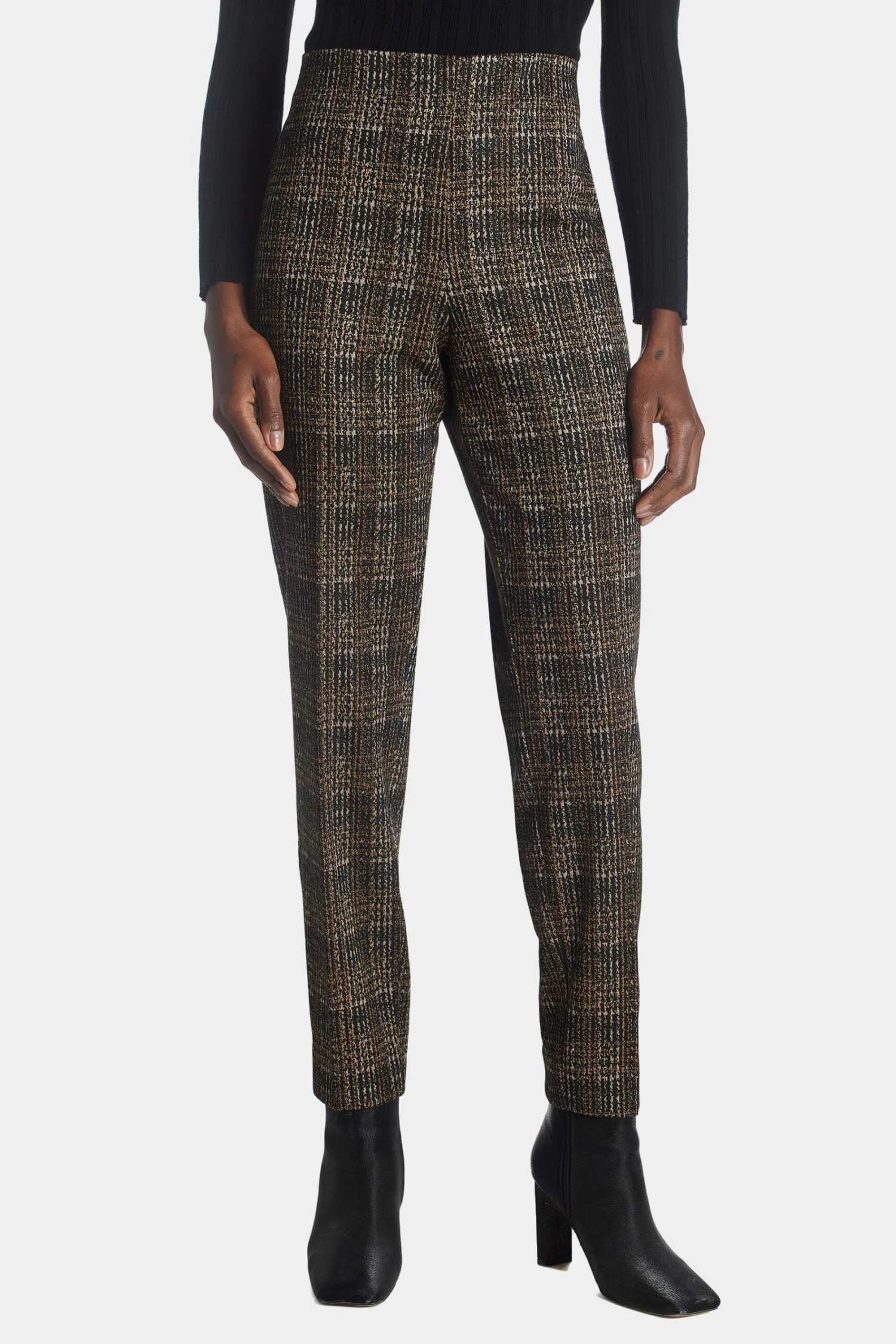 Anne Klein Plaid Ponte Pull On Slim Ankle Pant