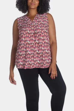 Anne Klein Printed Ity Pleated Front Top