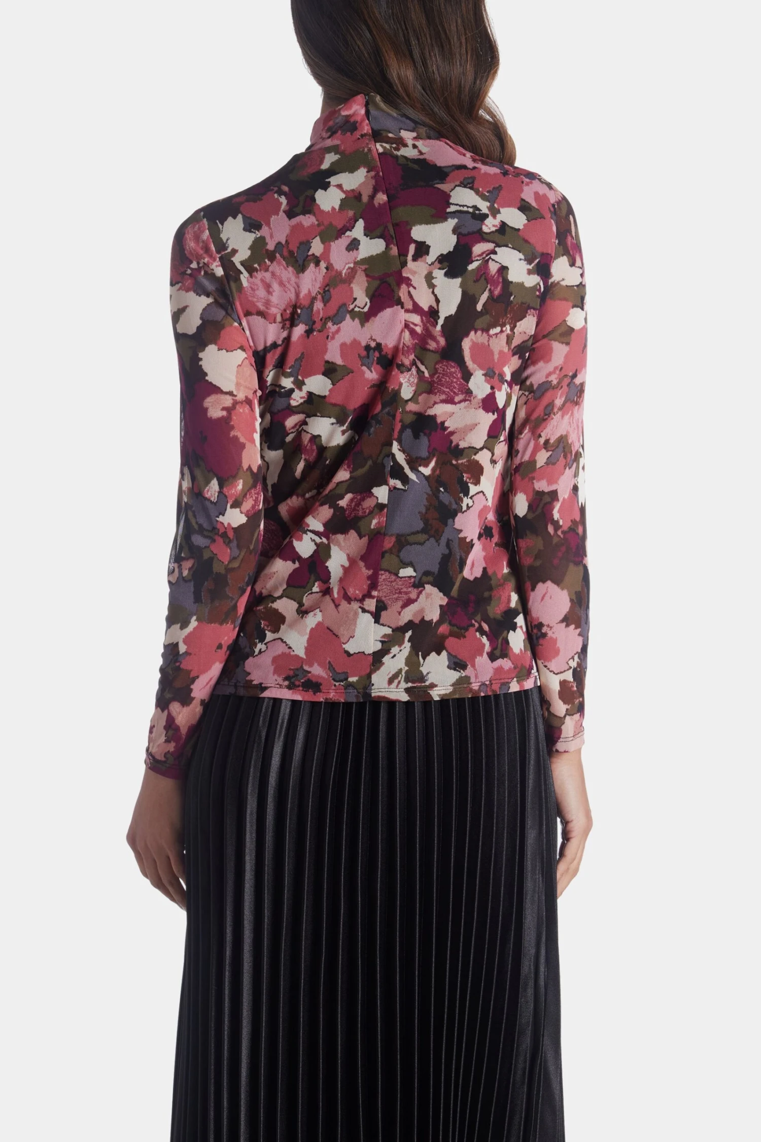 Anne Klein Floral Mesh Long Sleeve Zip Back Mock Neck Top - Image 2