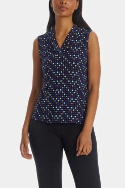 Anne Klein Chevron Dot Triple Pleat Blouse