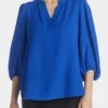 Anne Klein Split Neck High Low Long Sleeve Blouse