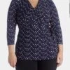 Anne Klein Pearly Dot 3/4 Sleeve Knit Faux Wrap Top