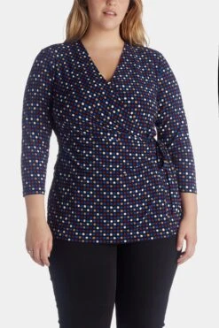Anne Klein Pearly Dot 3/4 Sleeve Knit Faux Wrap Top