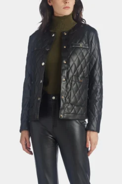 Anne Klein Collarless Vegan Leather Jacket