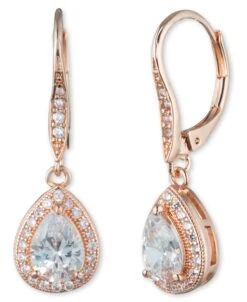 Anne Klein Crystal Rose Gold-Tone Pearl Drop Earrings