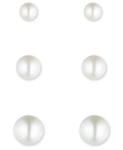 Anne Klein Pearl Trio Stud Earrings