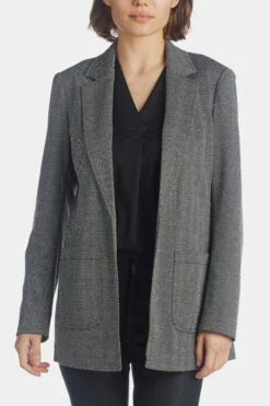 Anne Klein Herringbone Notch Collar Open Front Jacket