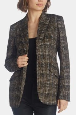 Anne Klein Plaid Ponte Long Peak Lapel Jacket