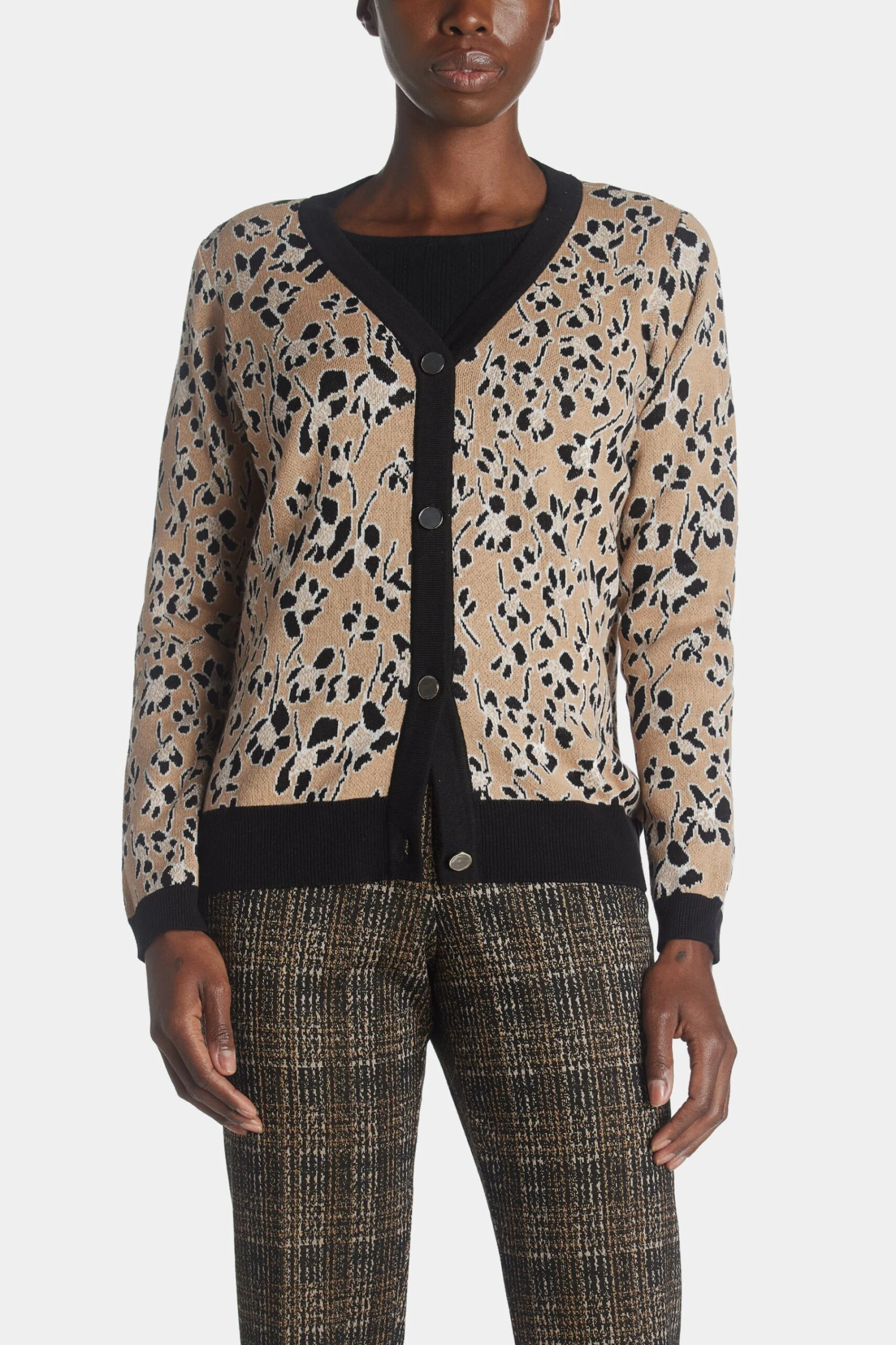 Anne Klein Jaquard Cardigan With Solid Placket