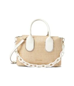 Anne Klein Top-Handle Straw Satchel With Resin Chain