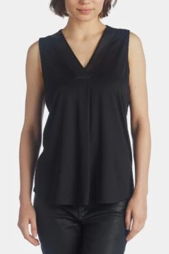 Anne Klein Pleat Front Shell Pleather Trim Top