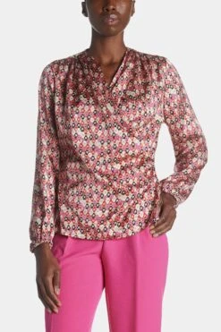 Anne Klein Long Sleeve Faux Wrap Draped Blouse