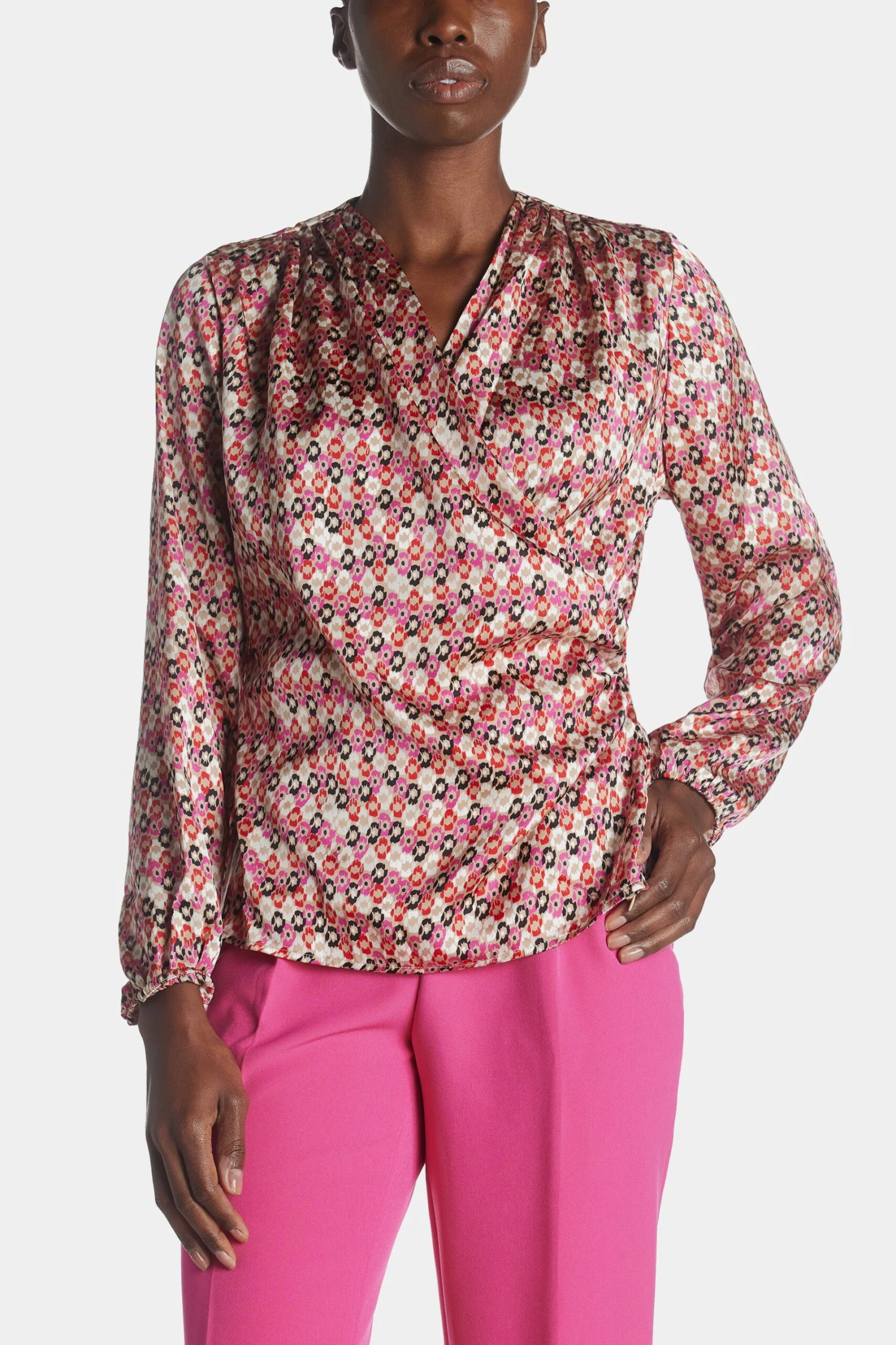 Anne Klein Long Sleeve Faux Wrap Draped Blouse