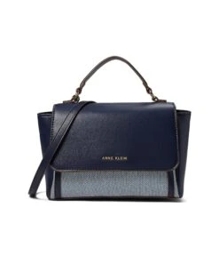 Anne Klein East/West Color-Blocked Canvas Flap Satchel