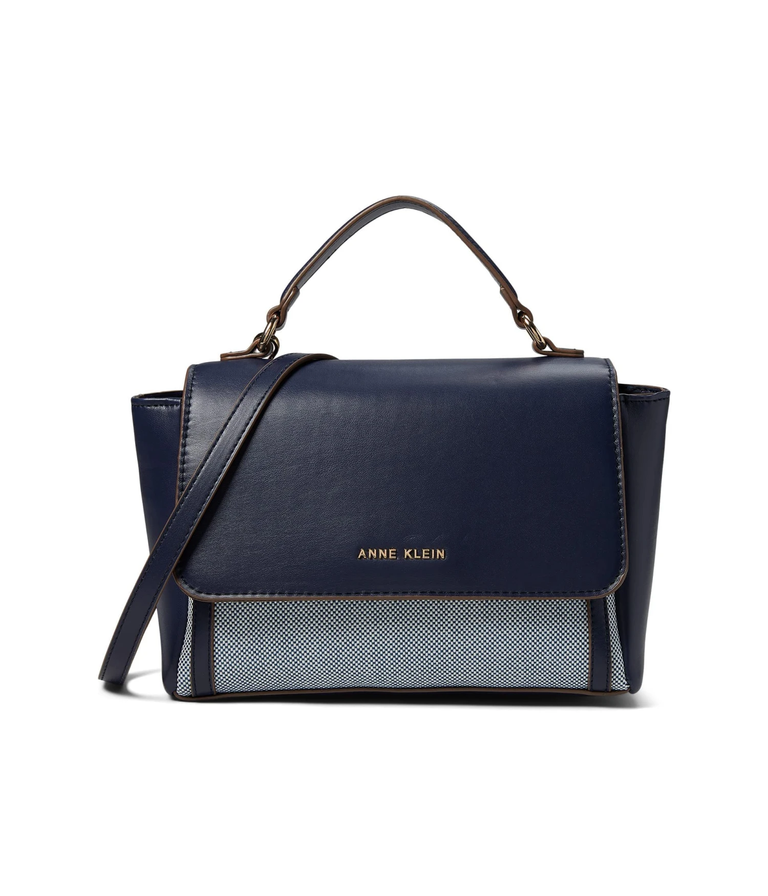 Anne Klein East/West Color-Blocked Canvas Flap Satchel