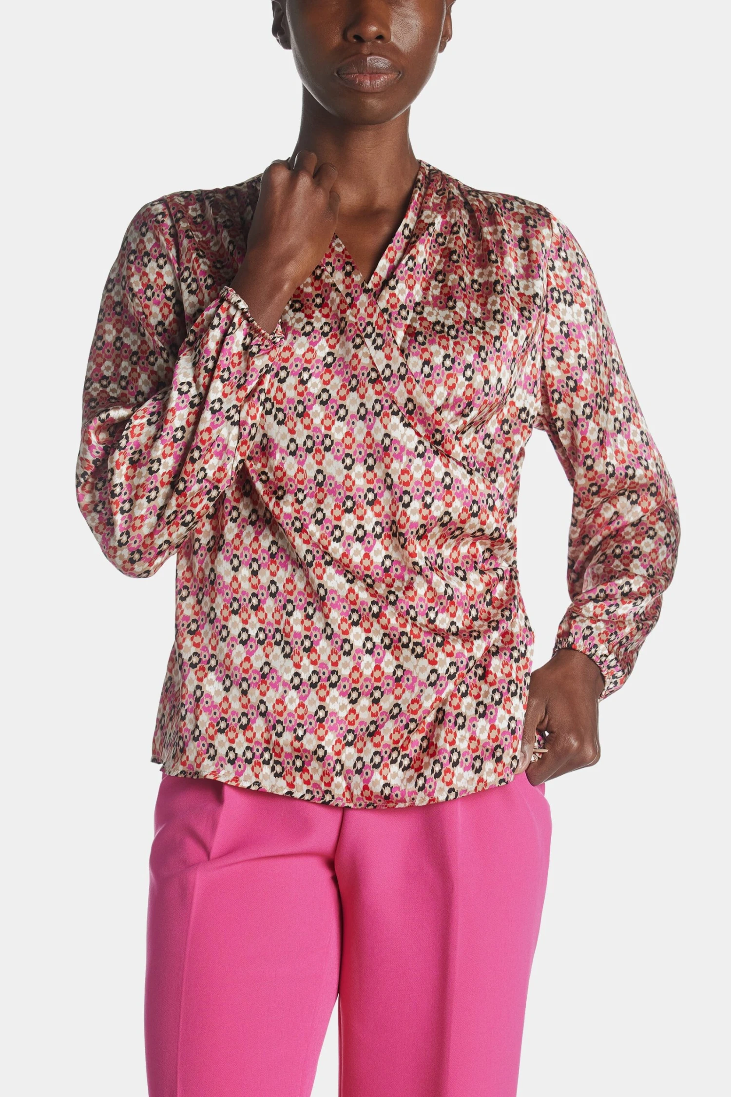 Anne Klein Long Sleeve Faux Wrap Draped Blouse - Image 3