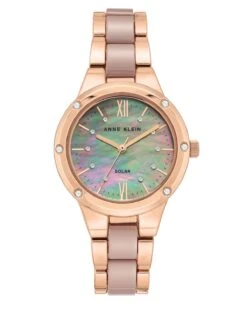 Anne Klein Premium Crystal Accented Solar Powered Ceramic Bracelet Watch