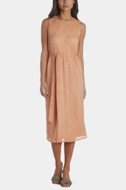 Anne Klein Tie Waist Crochet Midi Dress