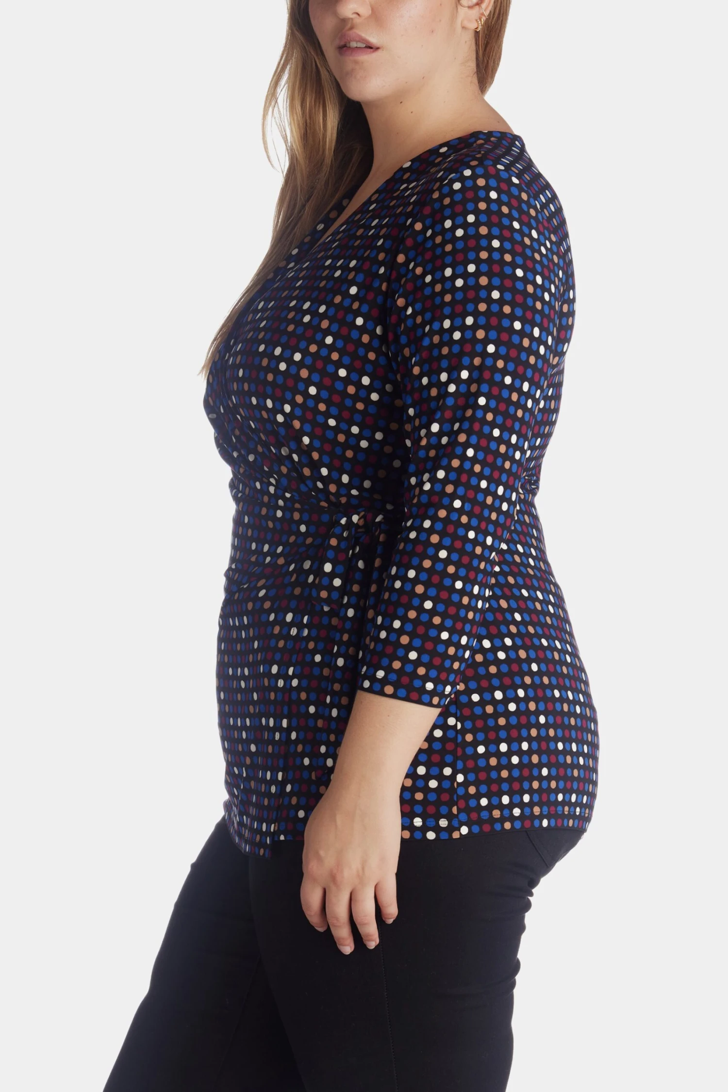 Anne Klein Pearly Dot 3/4 Sleeve Knit Faux Wrap Top - Image 6