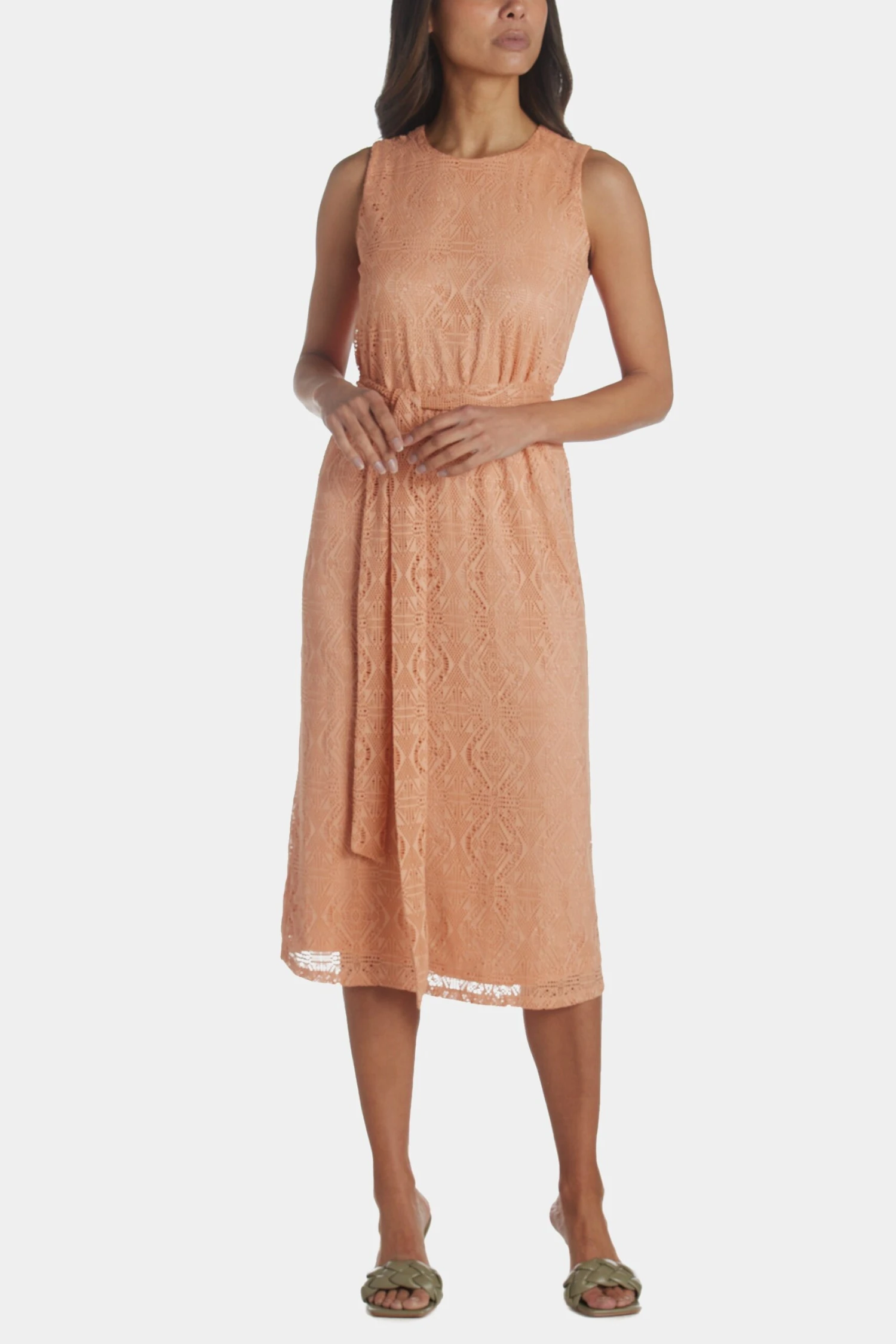 Anne Klein Tie Waist Crochet Midi Dress - Image 5