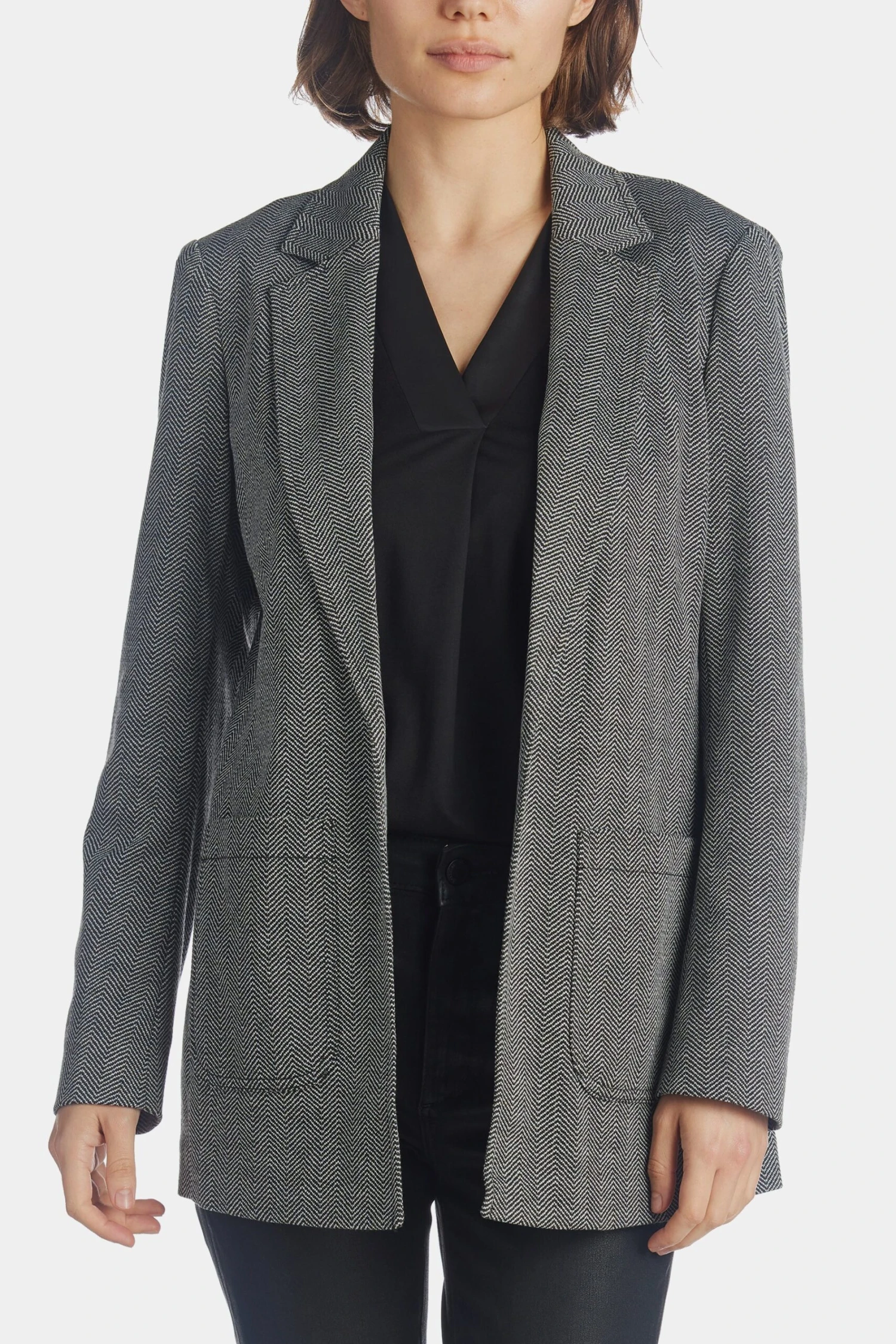 Anne Klein Herringbone Notch Collar Blazer