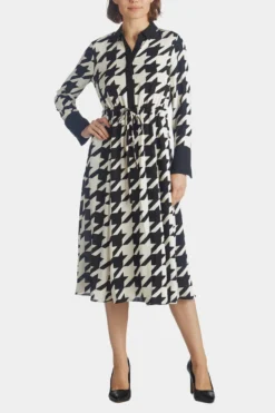 Anne Klein Large Houndstooth Drawstring Shirt Dress