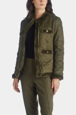 Anne Klein Scuba Suede & Fur Trim Quilted Jacket