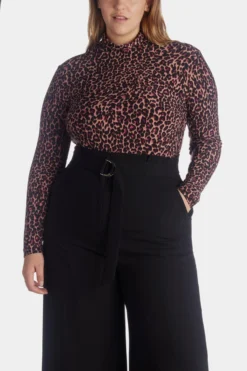 Anne Klein Animal Printed Jersey Knit Turtleneck Top