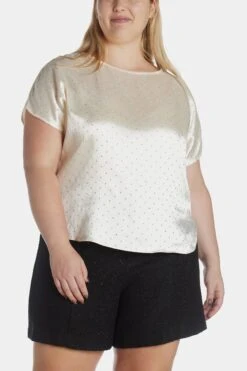 Anne Klein Dew Drop Short Sleeve Bateau Neck Blouse