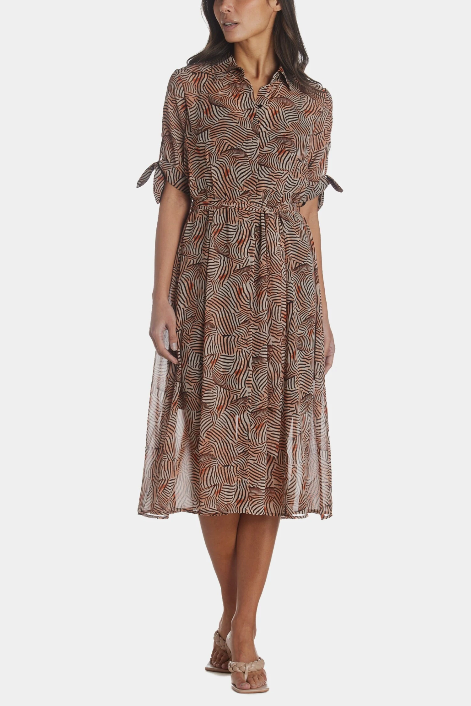 Anne Klein Animal Tie Sleeves Shirt Dress