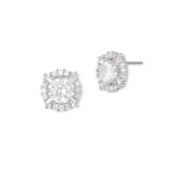 Anne Klein Cubic Zirconia Silvertone Prong Set Stud Earrings