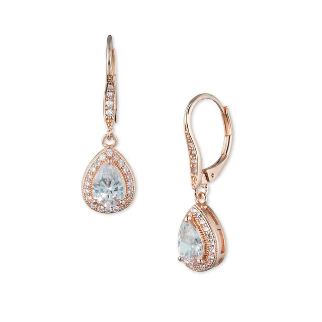 Anne Klein Cubic Zirconia Rose Goldplated Pear Drop Earrings