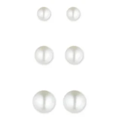 Anne Klein 10MM White Round Pearls And Cubic Zirconia Stud Earrings Set