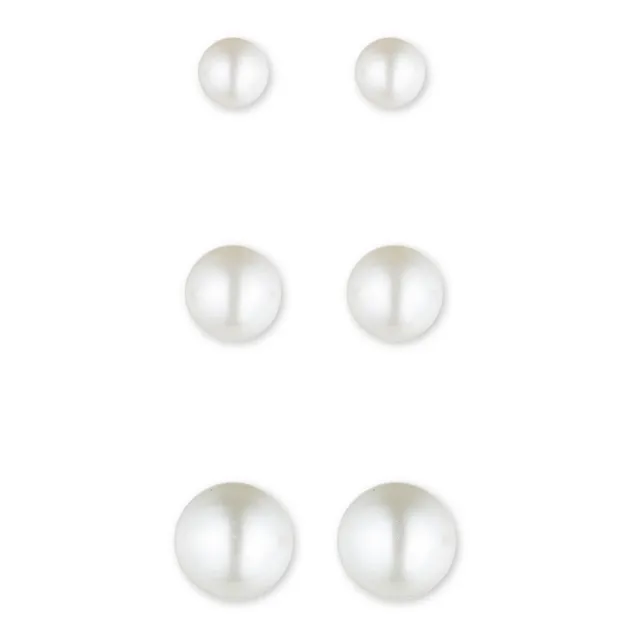 Anne Klein 10MM White Round Pearls And Cubic Zirconia Stud Earrings Set