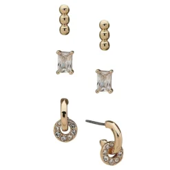 Anne Klein Crystal Bar & Hoop Earring Trio Set