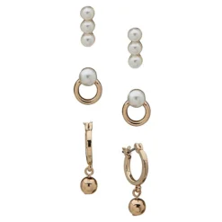 Anne Klein Three-Pair Goldtone & Faux Pearl Stud Earrings Set