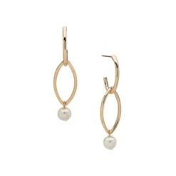 Anne Klein Goldplated, Faux Pearl Hoop Drop Earrings