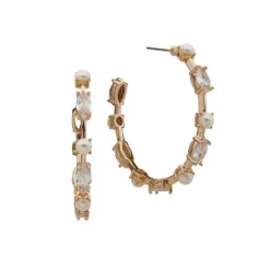 Anne Klein Mirage Midnight Goldtone, Faux Pearl Hoop Earrings